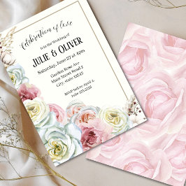 Invitación Rosas acuarelas en Boda rosa pálido y blanco crema