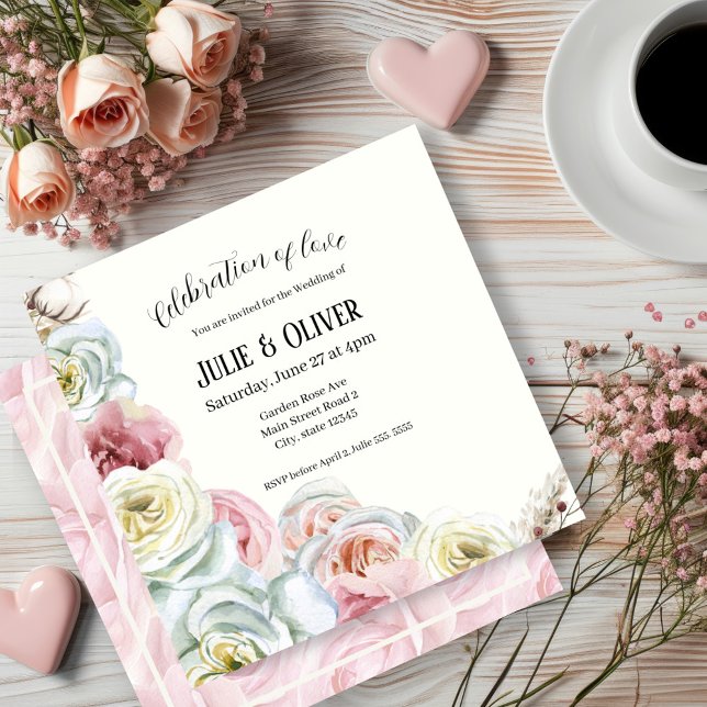 Invitación Rosas acuarelas en Boda rosa pálido y blanco crema (Subido por el creador)