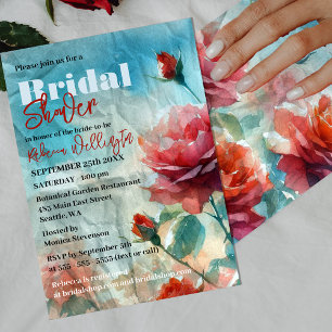 Invitación Rosas acuarelas en ducha de novias de papel arruga
