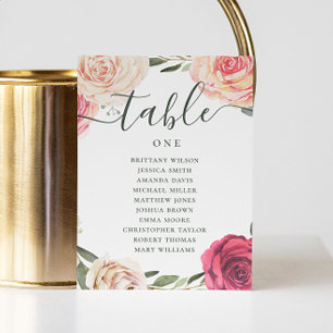 Invitación Rosas acuarelas. Tabla de asientos de bodas floral