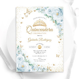 Invitación Rosas acuáticos Baby Blue Floral Quinceanera