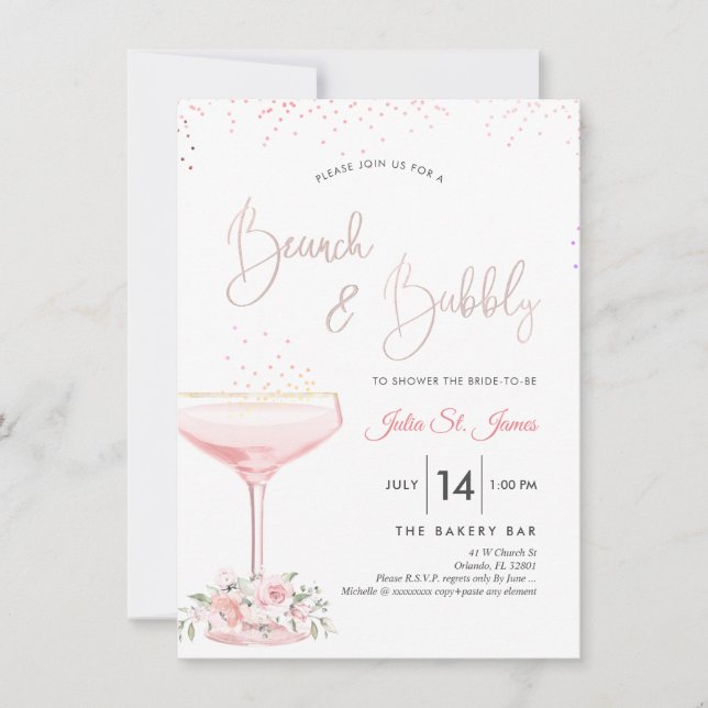 Invitación Rosas acuáticos Brunch Bubbly Pink Champagne (Anverso)