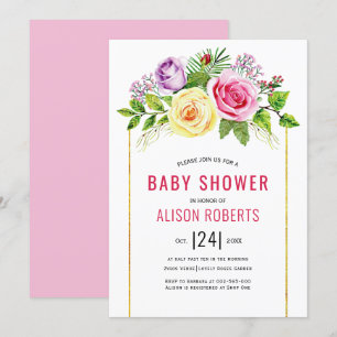 Invitación Rosas acuáticos chica floral rosa ducha de bebé
