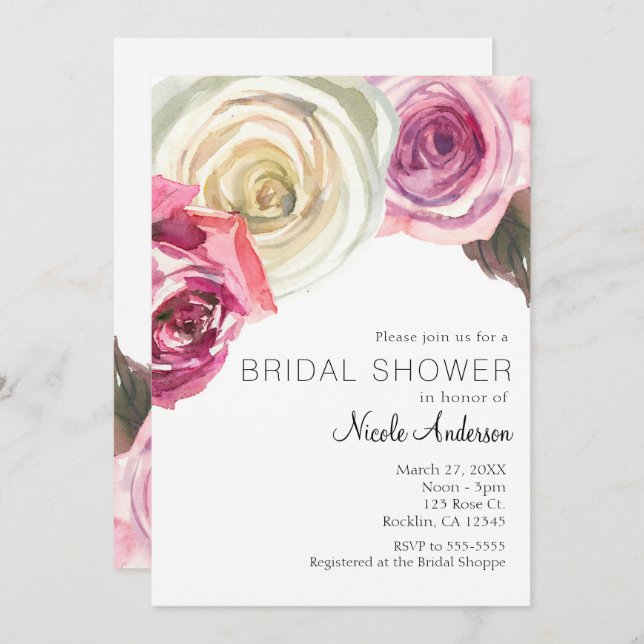 Invitación Rosas acuáticos con ducha de novia de Moda rosa y  (Anverso / Reverso)