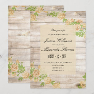 Invitación Rosas albaricoque nostálgicas sobre madera para co