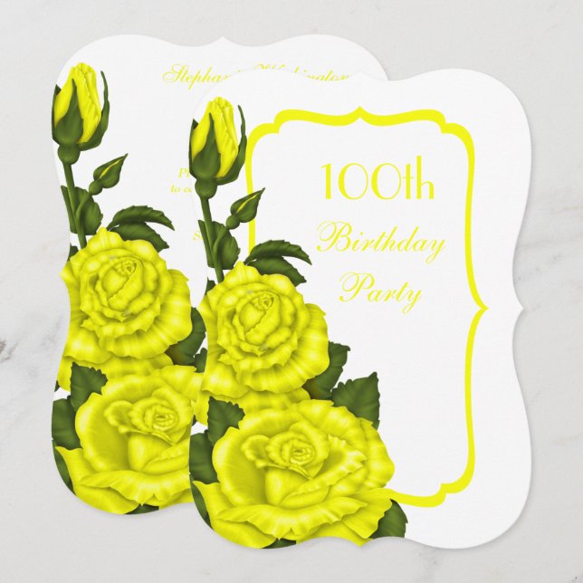 Invitación Rosas Amarillas de la esquina de la Moda 100 cumpl (Anverso / Reverso)