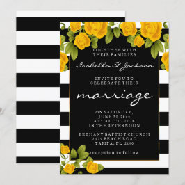 Invitación Rosas amarillas en franjas blancas y negras