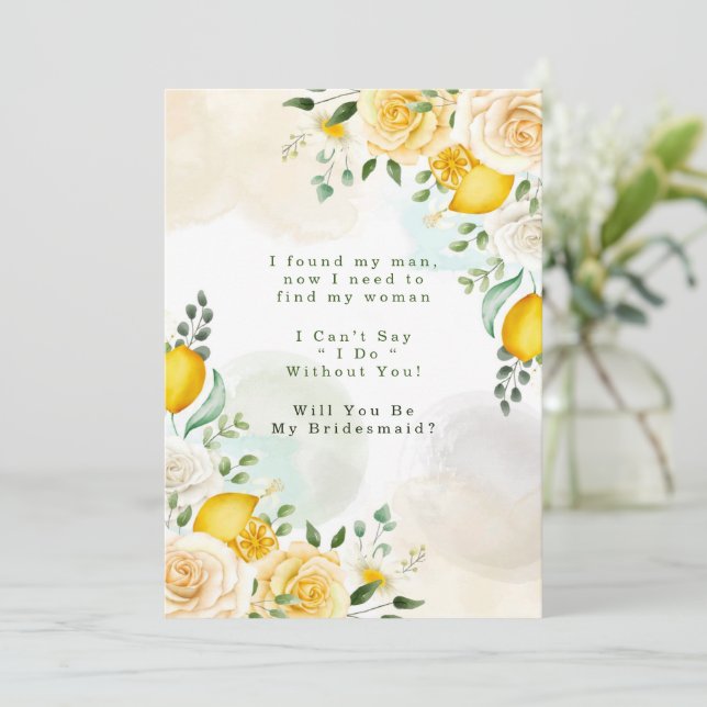 Invitación Rosas Amarillas Lemones Serás Mi Novia (Anverso de pie)