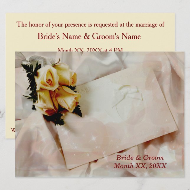 Invitación Rosas Amarillas Marfil Elegante Boda Horizonte (Anverso / Reverso)