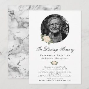 Invitación Rosas Amarillas Mármol de Plata Foto Memorial Fune