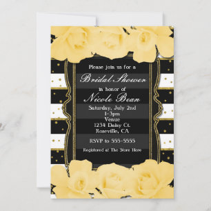 Invitación Rosas amarillas rayas negras y regaderas de boda d
