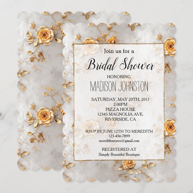 Invitación Rosas Amarillas Románticas Ducha Británica (Anverso / Reverso)