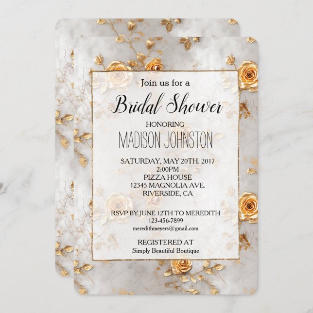 Invitación Rosas Amarillas Románticas Ducha Británica (Anverso / Reverso)