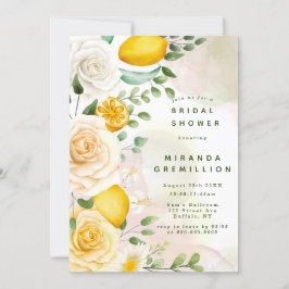 Invitación Rosas amarillas suaves y ducha de novias con lémon