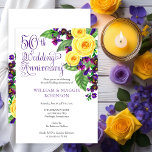 Invitación Rosas Amarillas Violeta 50.ª fiesta de cumpleaños<br><div class="desc">Celebrando tu 50° "fiesta de cumpleaños" con rosas amarillas y violetas violetas y esa es la base de este diseño floral en cascada con texto de escritura morada. Diseño compuesto por Holiday Hearts Designs (derechos reservados). Si tiene alguna pregunta o necesita ayuda con el diseño, por favor envíenos un mensaje...</div>