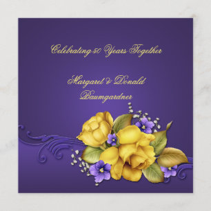 Invitación Rosas Amarillas Violetas Moradas 50 Aniversario