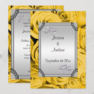 Invitación Rosas amarillas y anillos Bodas de diamantes