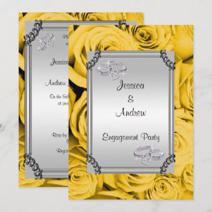 Invitación Rosas amarillas y anillos de boda de diamantes com