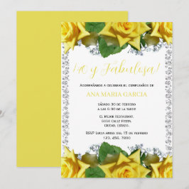 Invitación Rosas amarillas y diamantes Cumpleaños 40 en españ