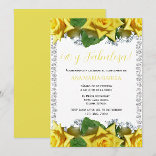 Invitación Rosas amarillas y diamantes Cumpleaños 40 en españ