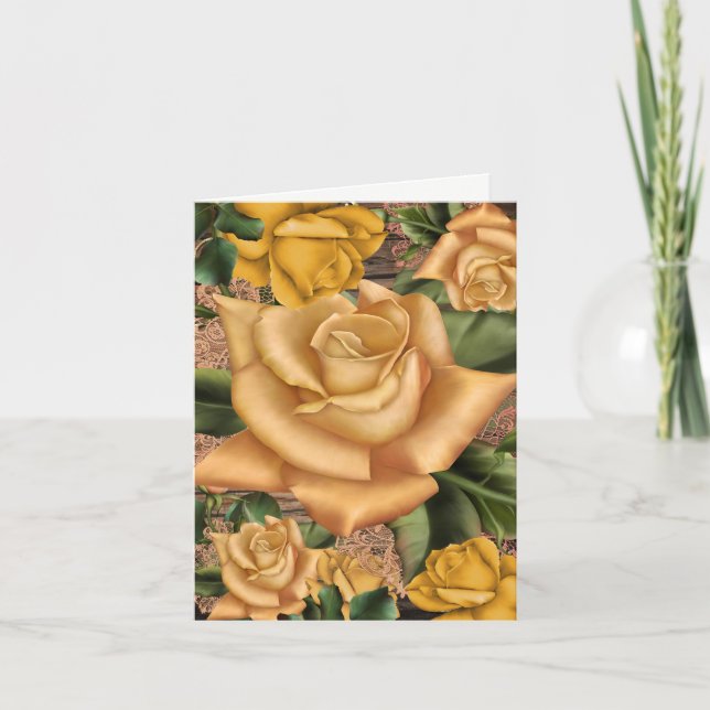 Invitación Rosas amarillas y madera rústica campestre para de (Anverso)