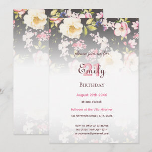 Invitación Rosas amarillas y rosadas en acuarela sobre fondo