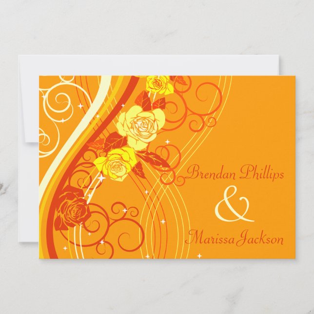 Invitación Rosas amarillos de la boda anaranjados (Anverso)