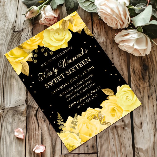 Invitación Rosas amarillos y dorados Dulce floral 16 (Subido por el creador)