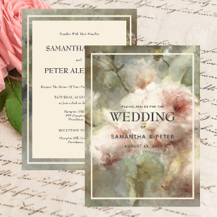 Invitación Rosas Antiguas Elegantes, Suave Floral de Acuarela