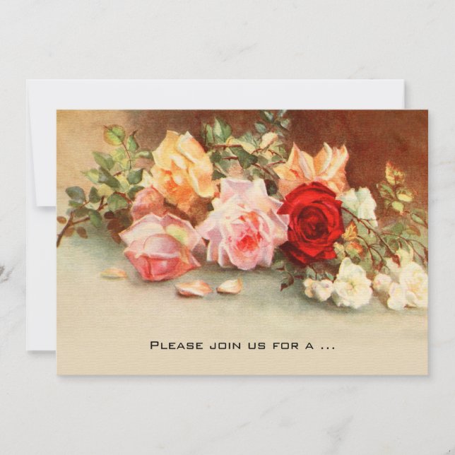 Invitación Rosas Antiguas Flores Floral Regadera Nupcial Vint (Anverso)