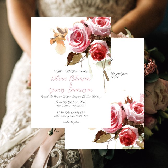 Invitación Rosas antiguos Boda color agua rosa suave (Subido por el creador)