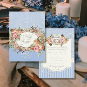 Invitación Rosas antiguos de época Floral Bouquet Periwinkle