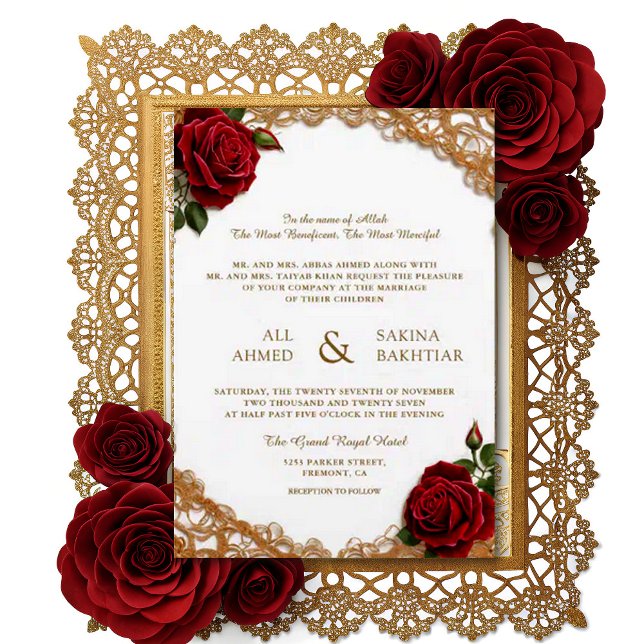 Invitación Rosas árabes Boda de diseño floral elegante de oro (Subido por el creador)