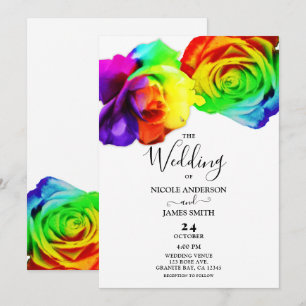 Invitación Rosas Arcoíris Coloridas Floral Audaz Boda Blanca