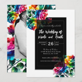 Invitación Rosas Arcoíris Negras y Blancas Bodas Florales Vib