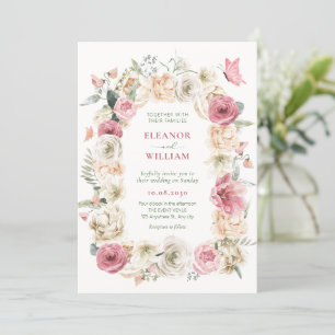 Invitación Rosas arreglo floral boda de acuarela pastel