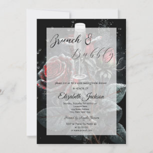 Invitación Rosas arrojan ducha de novia con vidrio de champán