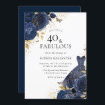 Invitación Rosas Azul de la Marina y Vestido Oro 40 y Fabulos<br><div class="desc">Rosas y vestido azul de la marina Gold 40 y fabuloso 40º 40º cumpleaños fiesta invitación Más elegantes diseños florales en nuestra tienda! Vea la colección coincidente en nuestra tienda</div>