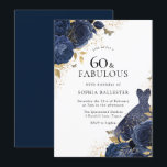 Invitación Rosas Azul de la Marina y Vestido Oro 60 y Fabulos<br><div class="desc">Rosas y ropa azul de la marina Oro 60 y Fabulosa fiesta de cumpleaños 60 Invitación Más elegantes diseños florales en nuestra tienda! Vea la colección coincidente en nuestra tienda</div>
