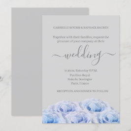Invitación Rosas azul turbio Boda floral elegante y gris clar
