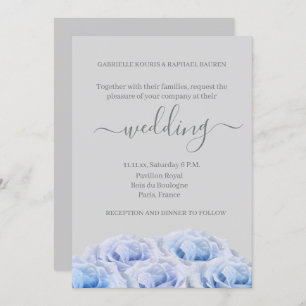 Invitación Rosas azul turbio Boda floral elegante y gris clar