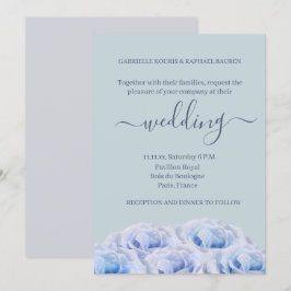 Invitación Rosas azul turbio jadeo elegante Boda floral gris