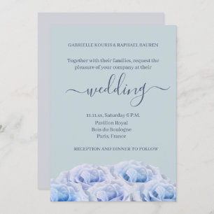 Invitación Rosas azul turbio jadeo elegante Boda floral gris
