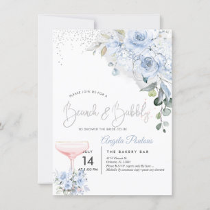 Invitación Rosas azul turbulento de brunch rosado