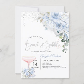 Invitación Rosas azul turbulento de brunch rosado
