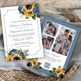 Invitación Rosas azules agitados girasoles foto Boda de códig