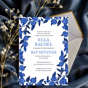 Invitación Rosas Azules Bat Bar Mitzvah Personalizado Chica m