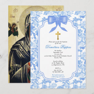Invitación Rosas Azules Bautizo Ortodoxo Griego