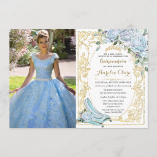 Invitación Rosas Azules Bebé Cinderella Quinceañera Foto