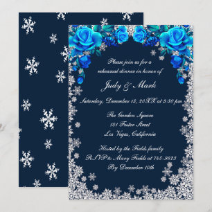 Invitación Rosas azules brillantes Ensayo de copos de nieve C